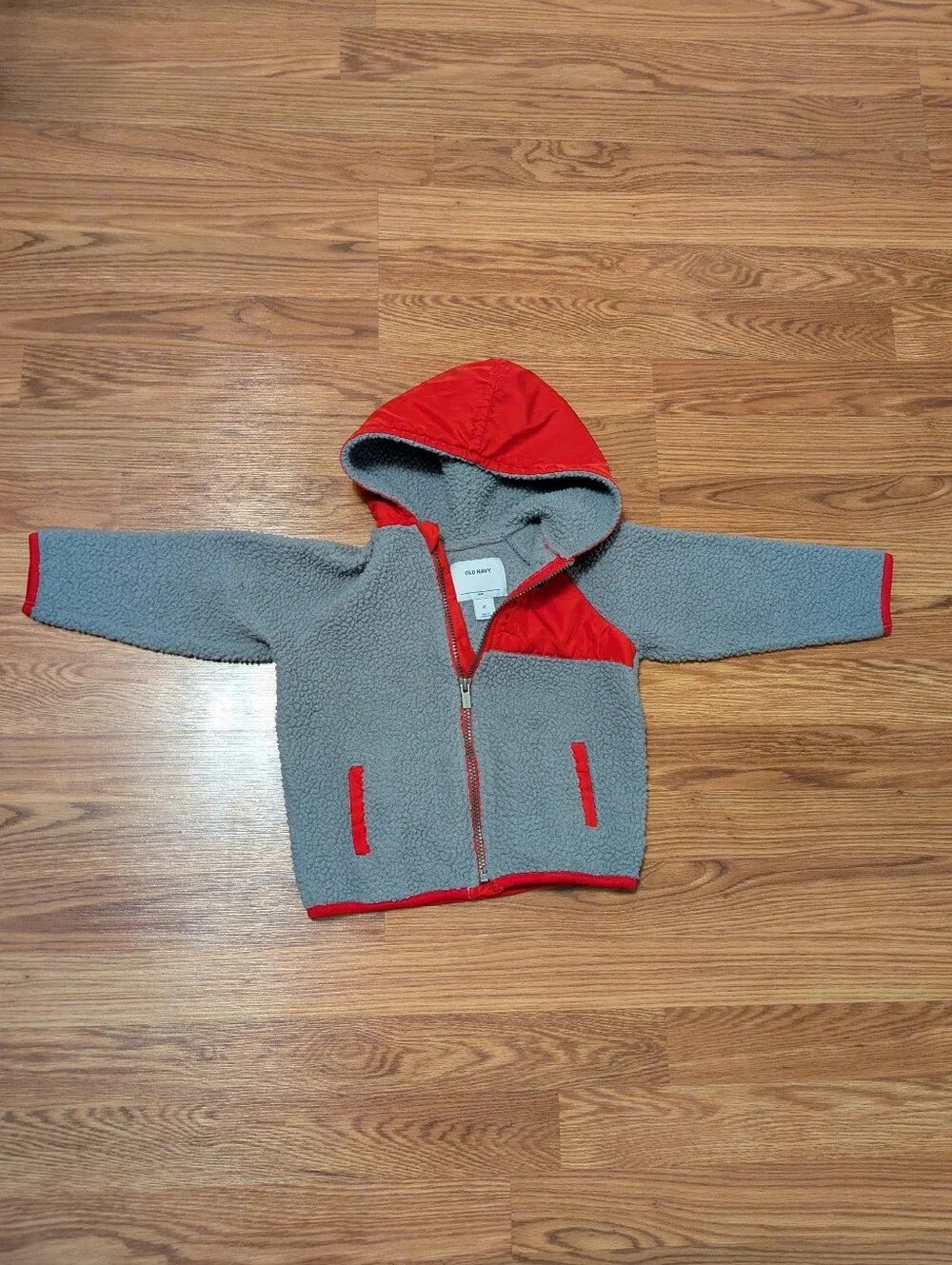 Old Navy Grey and Red Hooded Sherpa Jacket for Kids